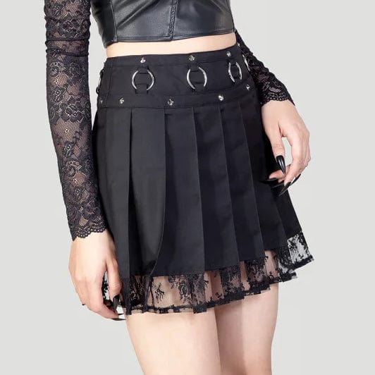 Women's Punk Studded Lace Splice Pleated Skirt - Image 3