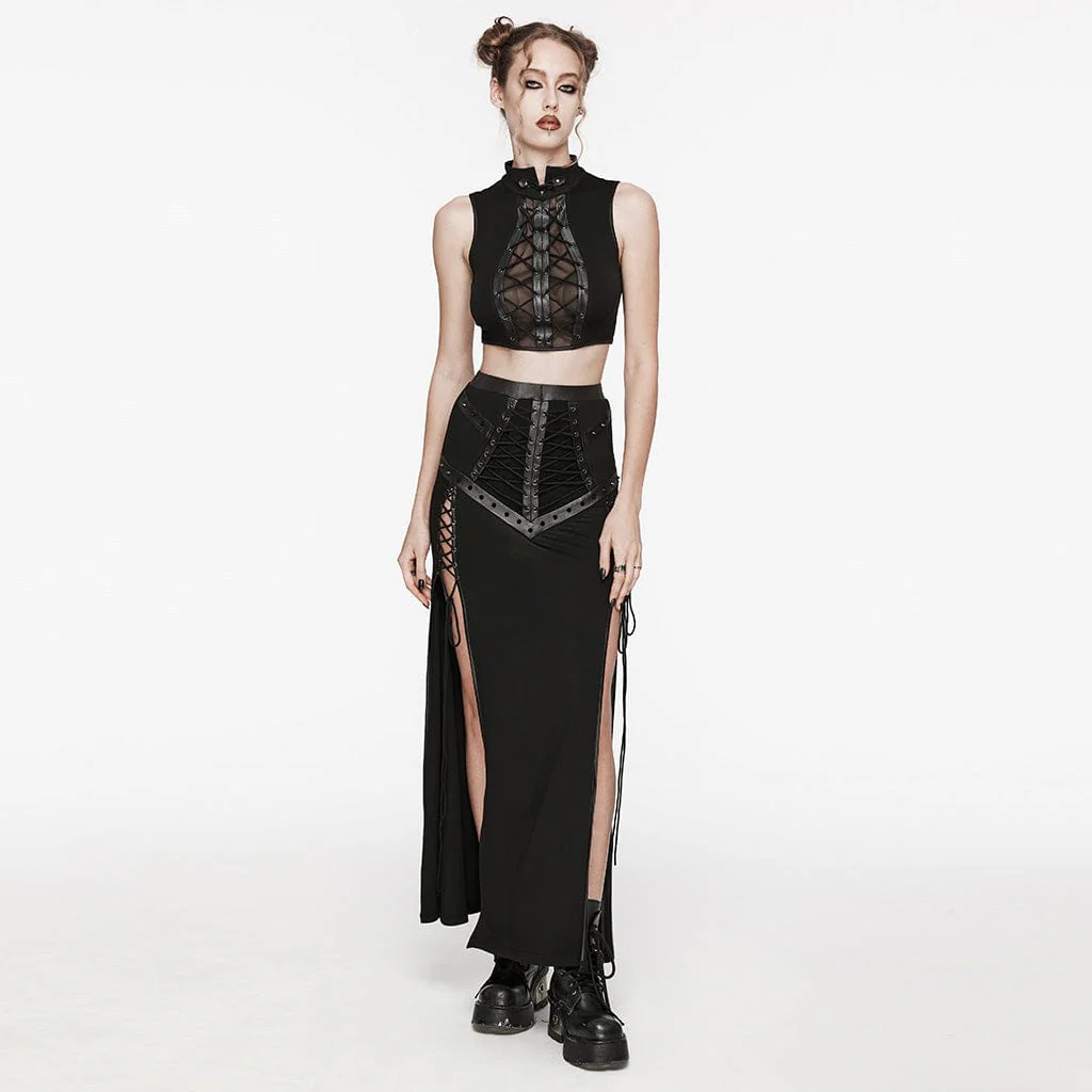 Women's Punk Studded Lace-up Fishtail Skirt Black - Image 4