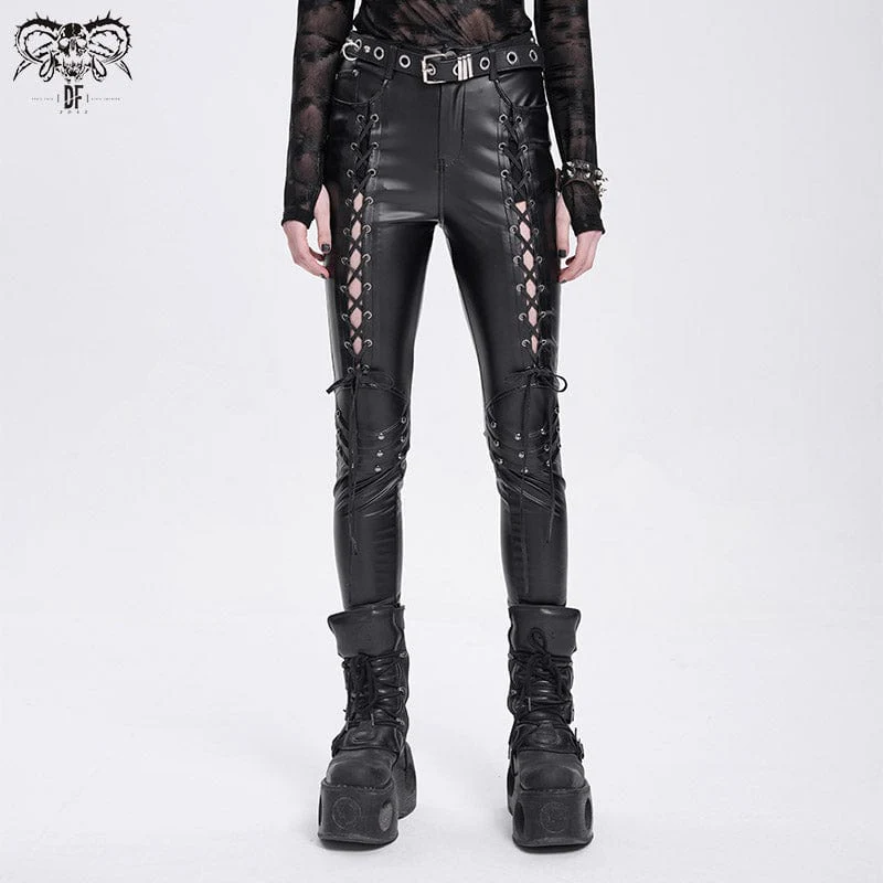 Women's Punk Studded Lace-up Pants