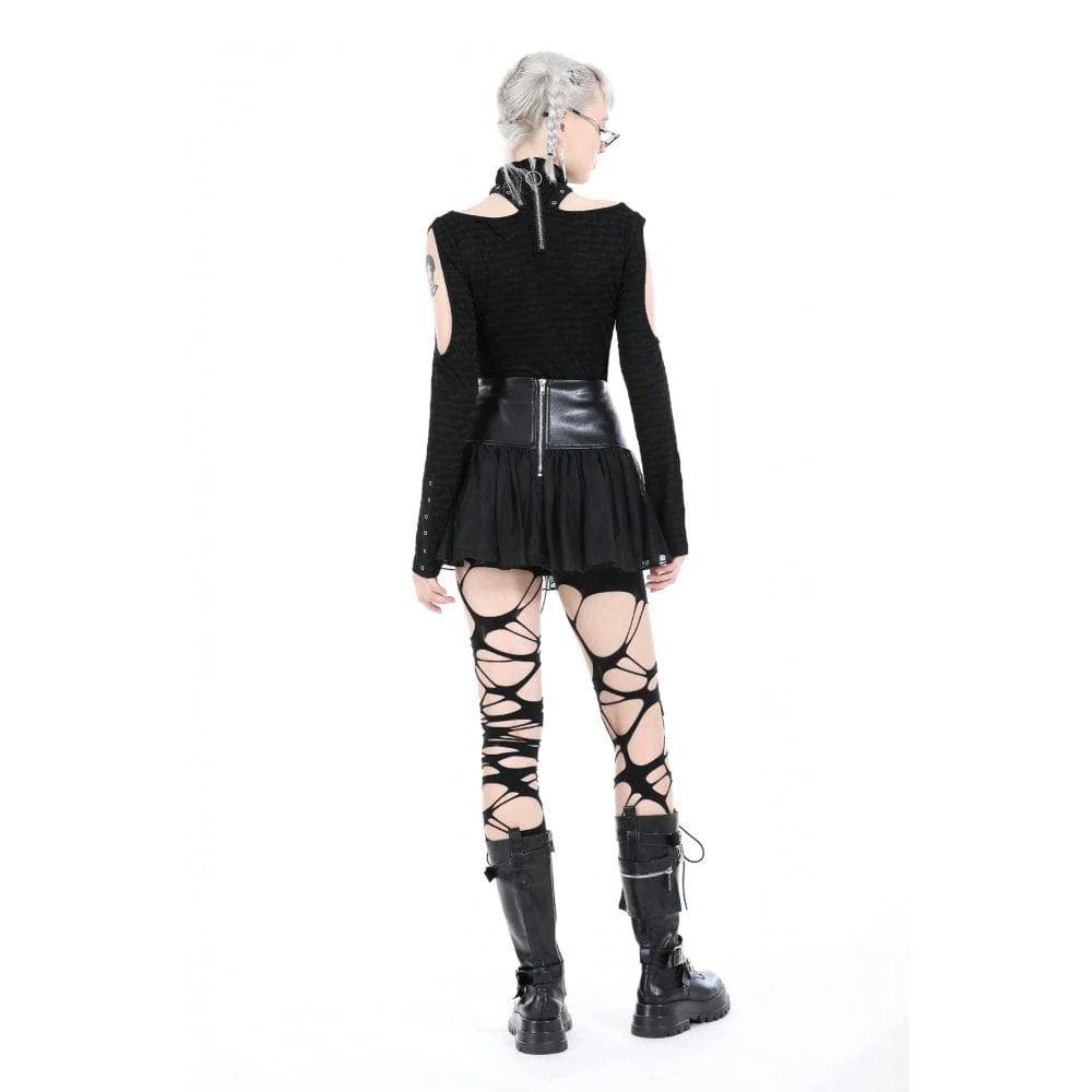 Women's Punk Studded Mesh Faux Leather Skirt - Image 10