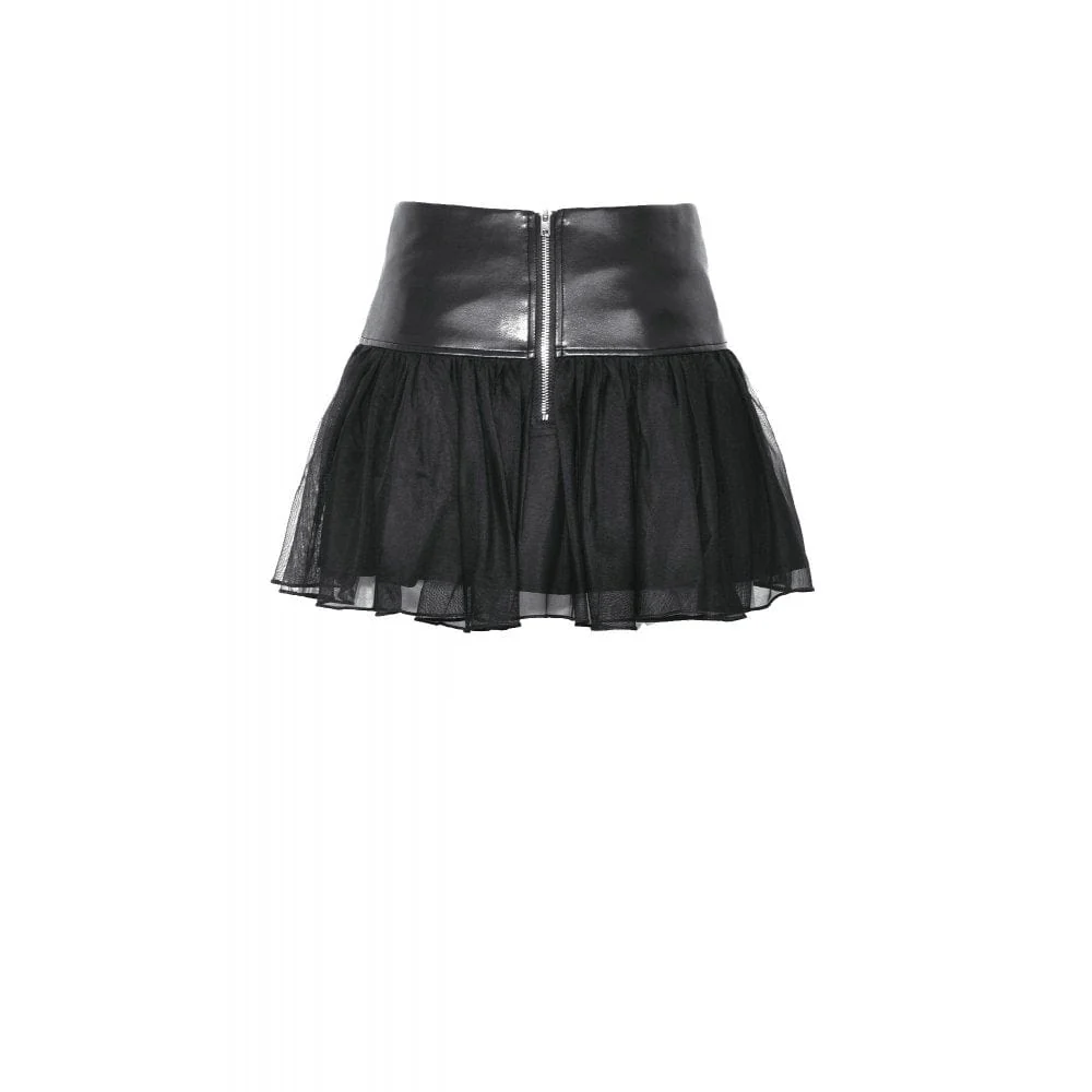 Women's Punk Studded Mesh Faux Leather Skirt - Image 12