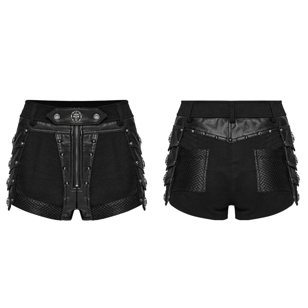 Women's Punk Studded Mesh Splice Shorts - Image 5