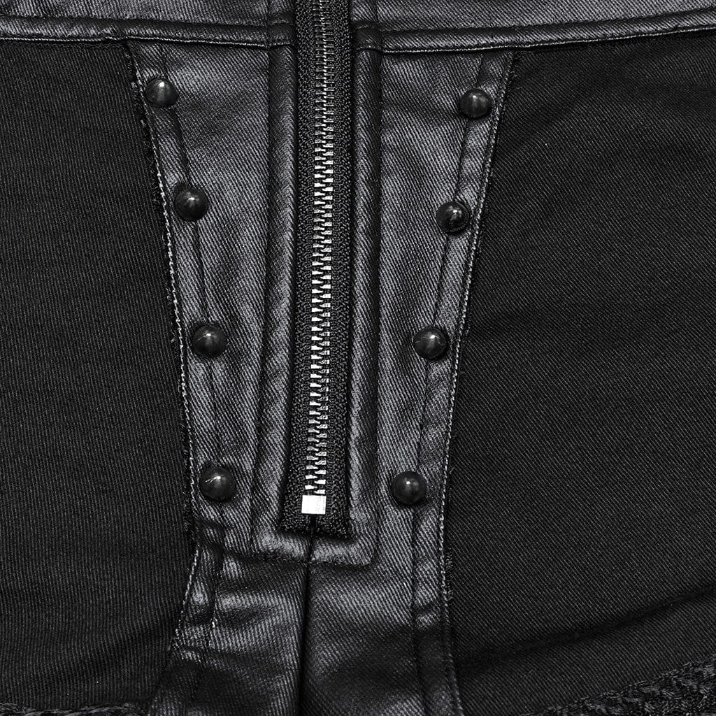 Women's Punk Studded Mesh Splice Shorts - Image 7