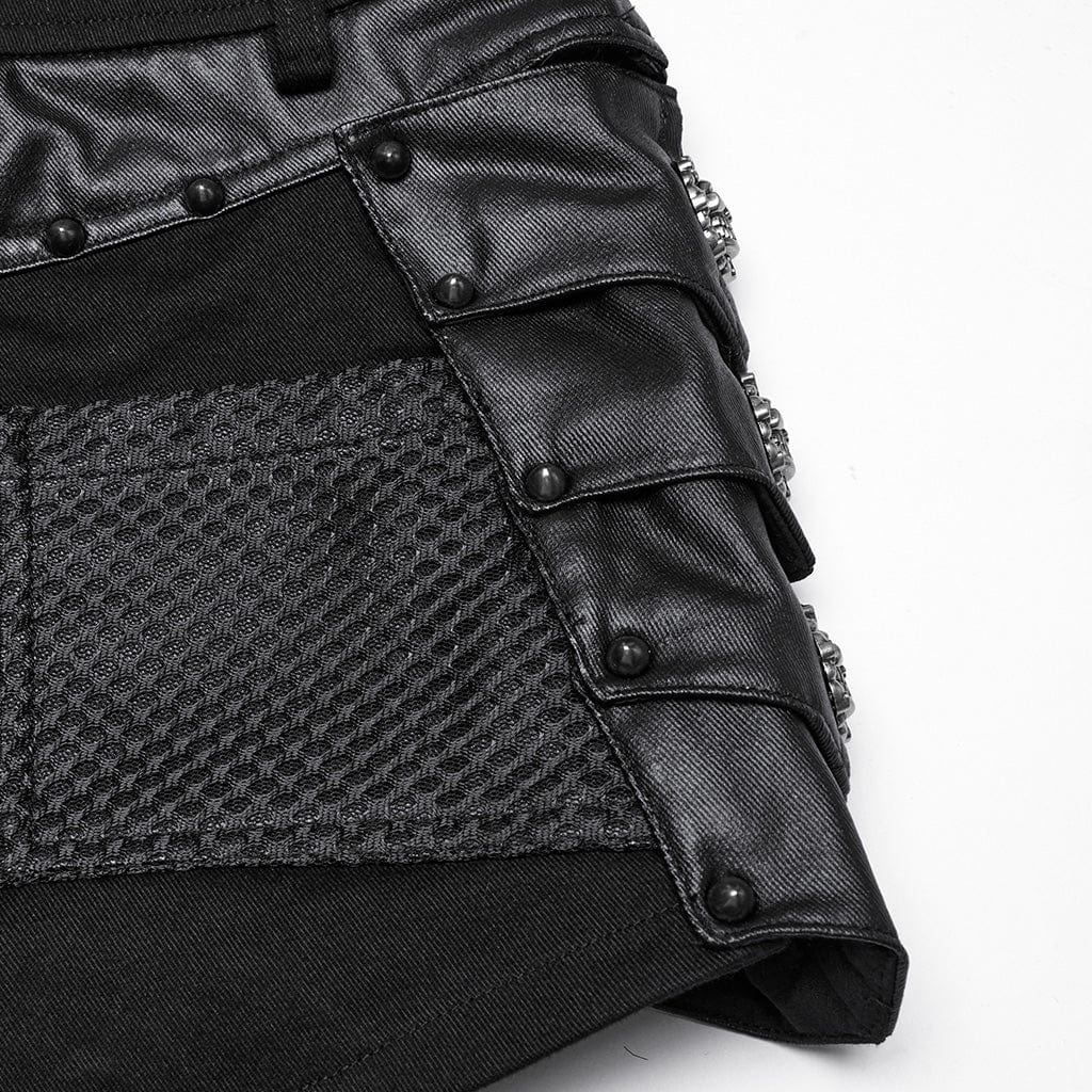 Women's Punk Studded Mesh Splice Shorts - Image 8