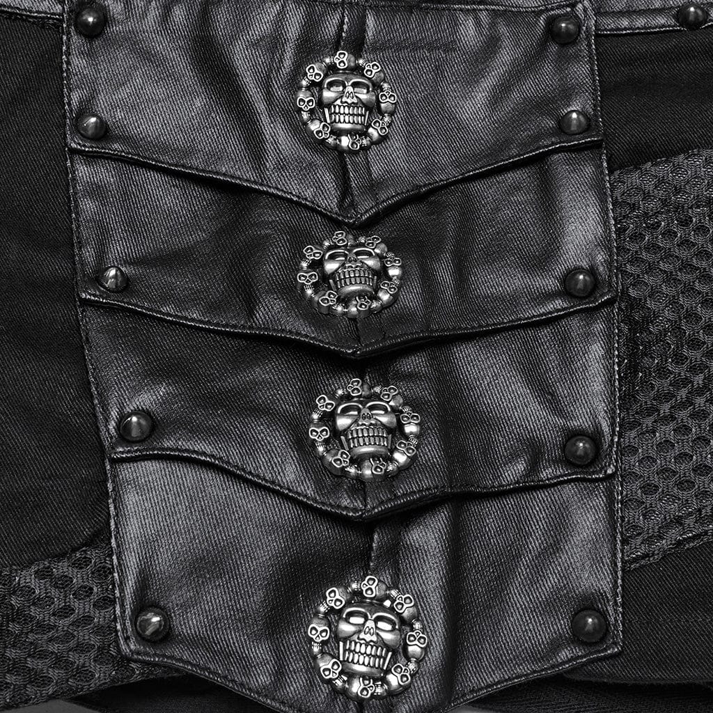 Women's Punk Studded Mesh Splice Shorts - Image 9