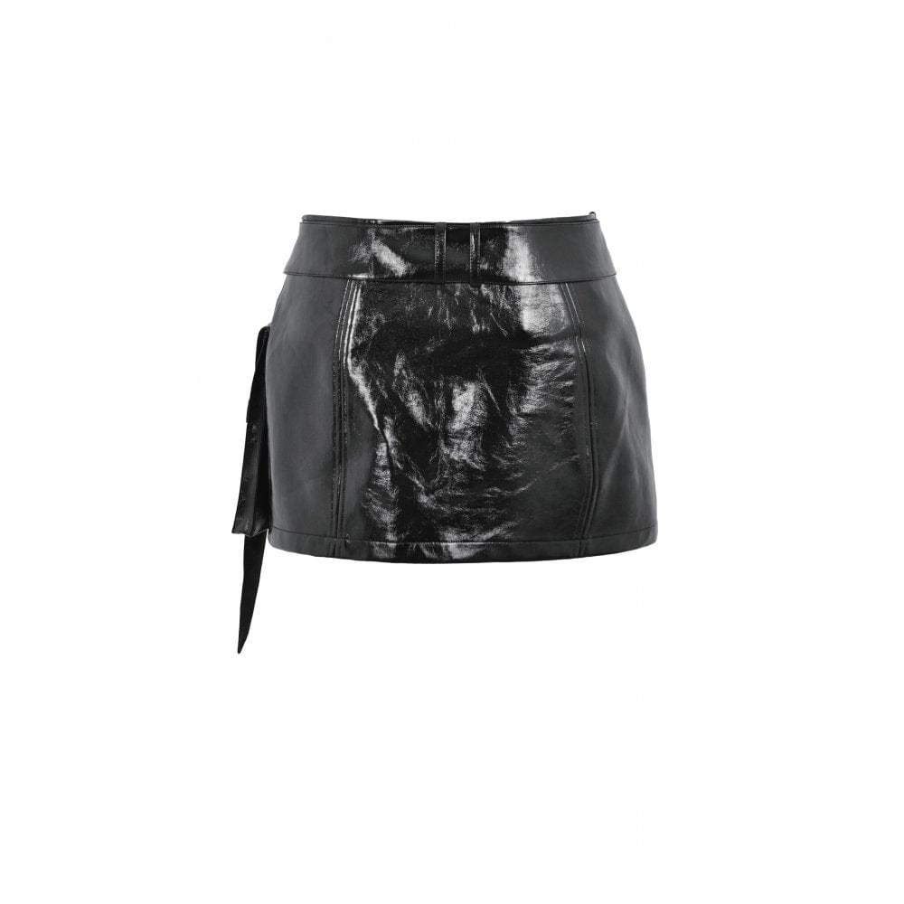 Women's Punk Studded Patent Leather Skirt with Belt - Image 10