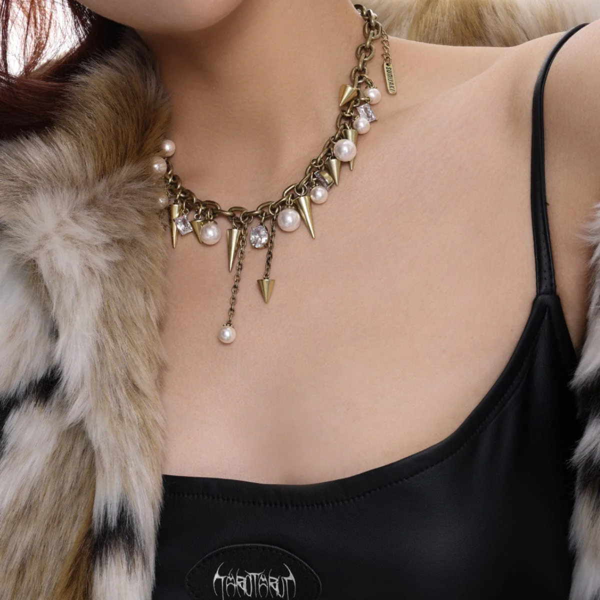 Women's Punk Studded Pearl Necklace - Image 2