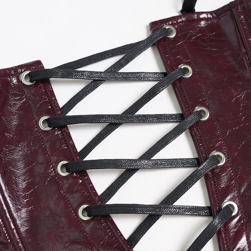 Women's Punk Studded Zip Lace-up Overbust Corset Red - Image 12