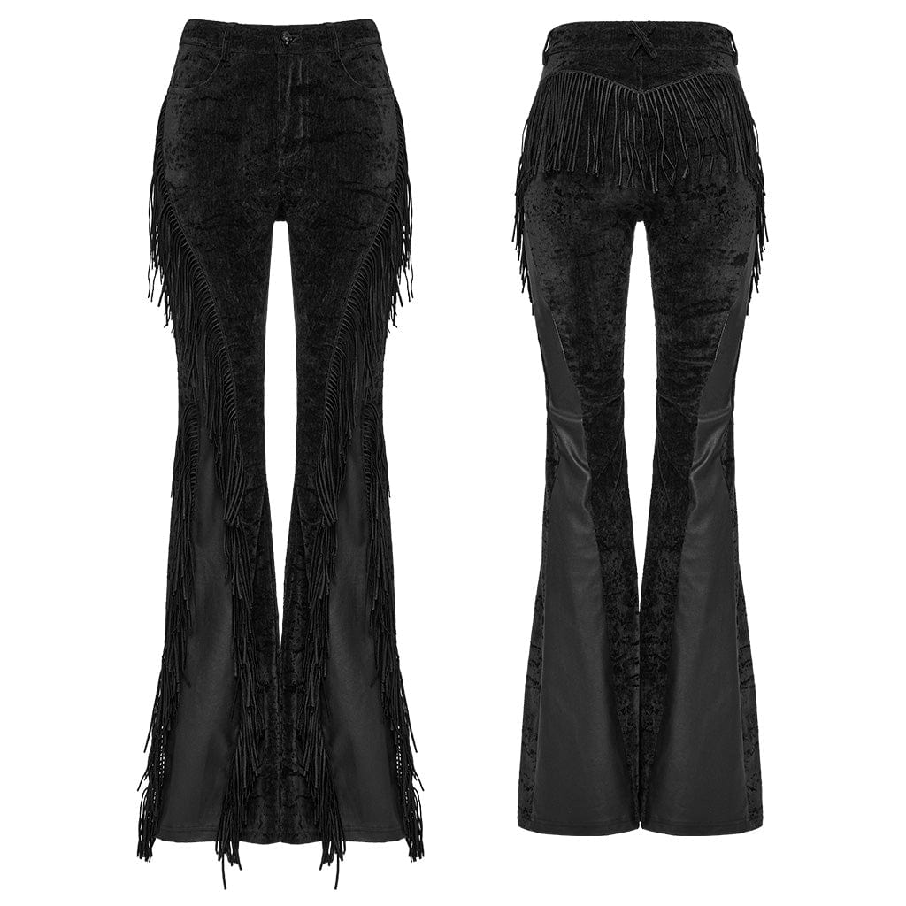 Women's Punk Tassel Splice Flared Pants Black - Image 5