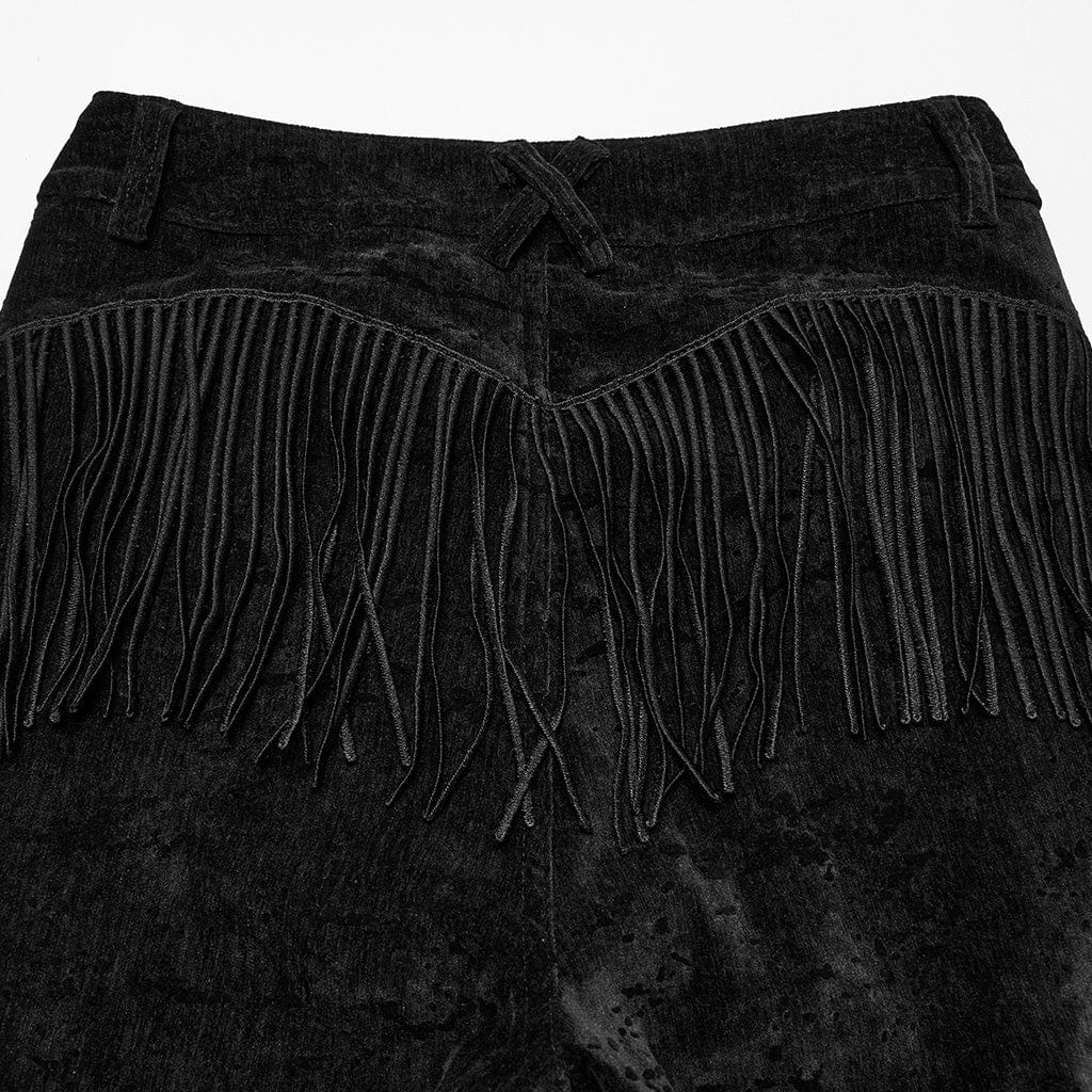 Women's Punk Tassel Splice Flared Pants Black - Image 7