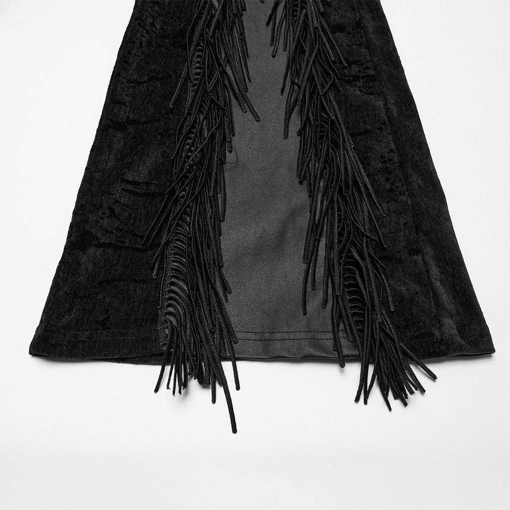 Women's Punk Tassel Splice Flared Pants Black - Image 9