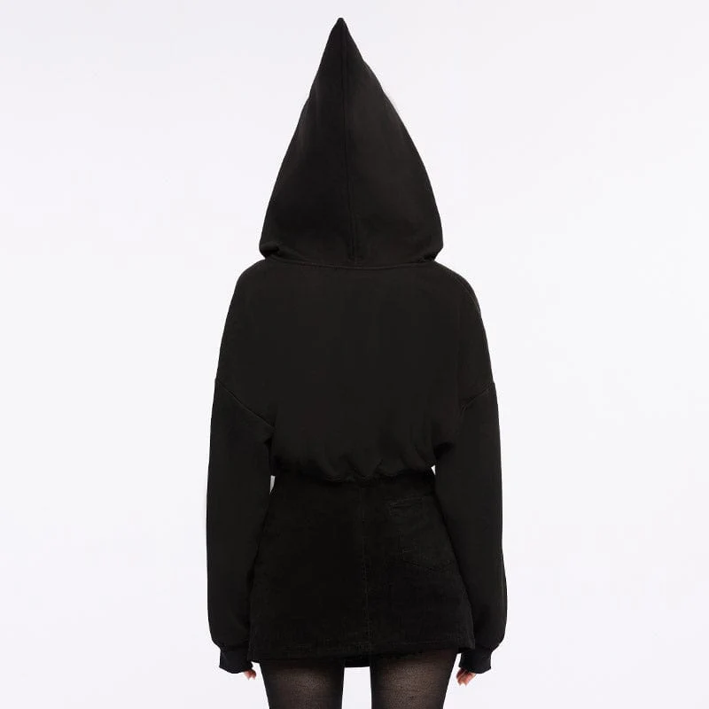 Women's Punk Tassels Knot Drawstring Jacket with Witch Hood - Image 3