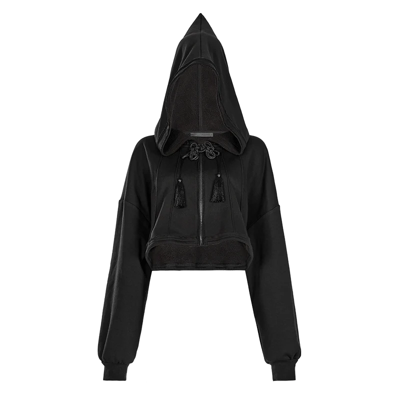 Women's Punk Tassels Knot Drawstring Jacket with Witch Hood - Image 4