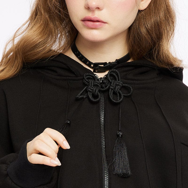 Women's Punk Tassels Knot Drawstring Jacket with Witch Hood - Image 5