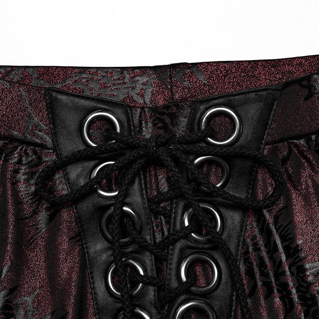 Women's Punk Thorns Printed Lace-up Flared Pants Red - Image 9