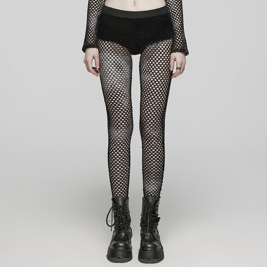 Women's Punk Tie-dyed Mesh Leggings Black