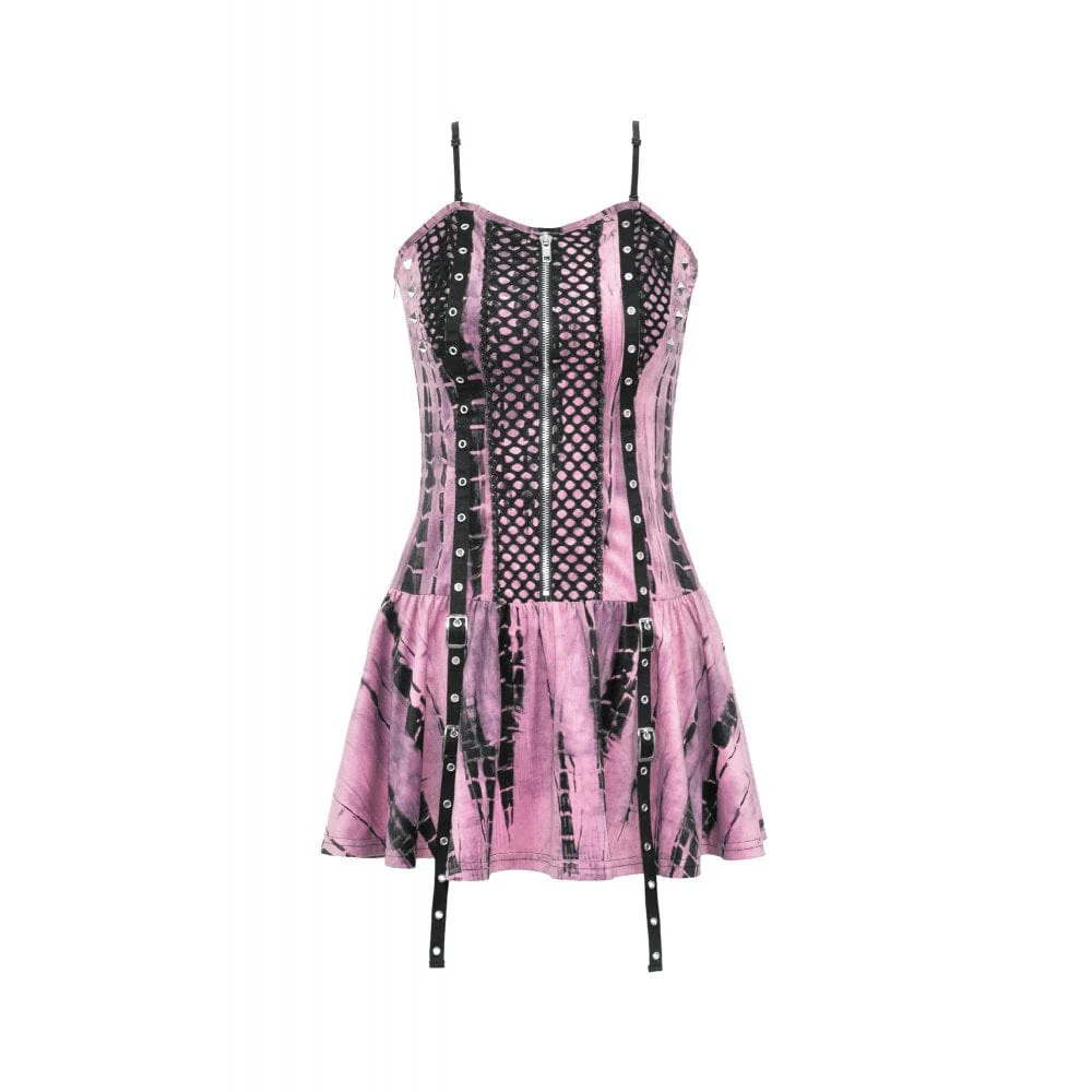 Women's Punk Tie-dyed Mesh Splice Slip Dress Graduation Dress - Image 12
