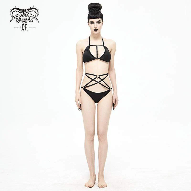 Women's Punk Triangle Halterneck Strappy Bikini - Image 3