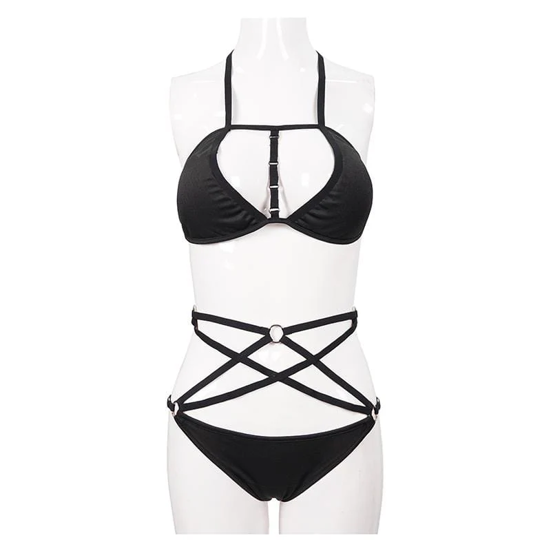 Women's Punk Triangle Halterneck Strappy Bikini - Image 5