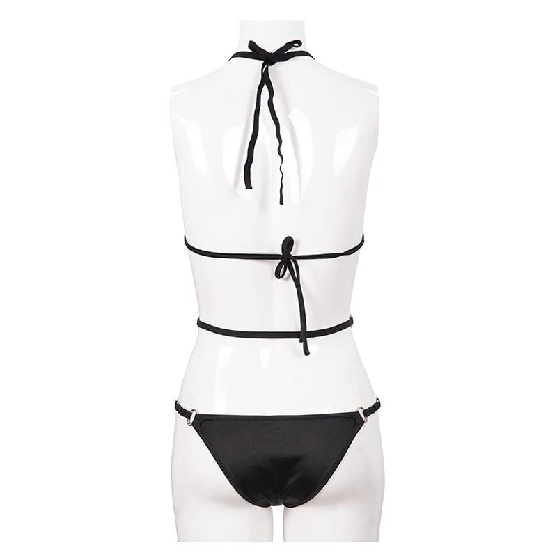 Women's Punk Triangle Halterneck Strappy Bikini - Image 7