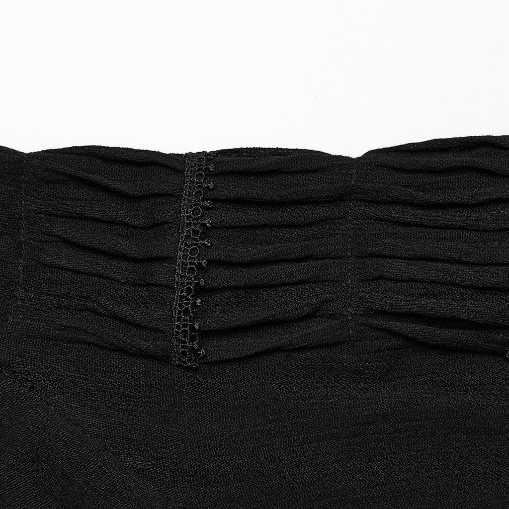 Women's Punk Turn-down Collar Ruched Shirt - Image 8