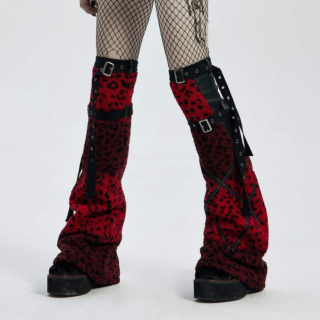 Women's Punk Woolen Long Boots Sets with Adjustable Straps - Image 4