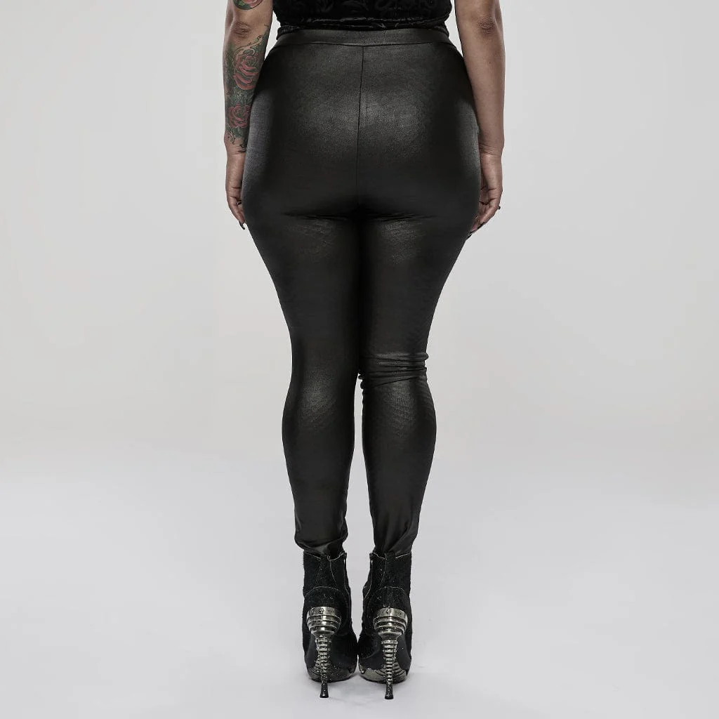 Women's Punk Zip Faux Leather Leggings - Image 3