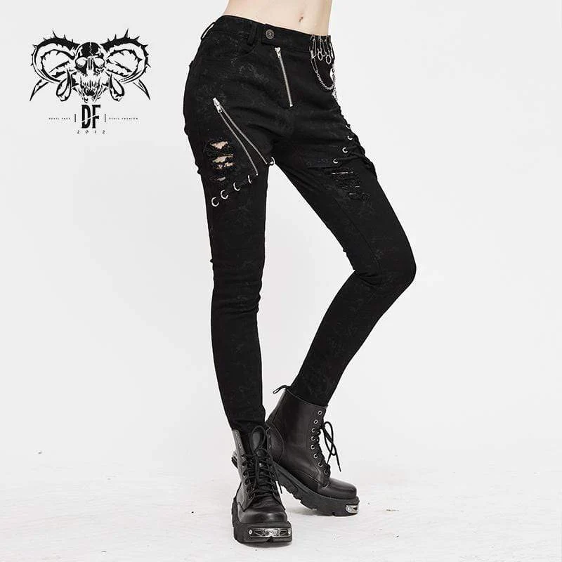 Women's Punk Zip Strappy Chains Pants - Image 2