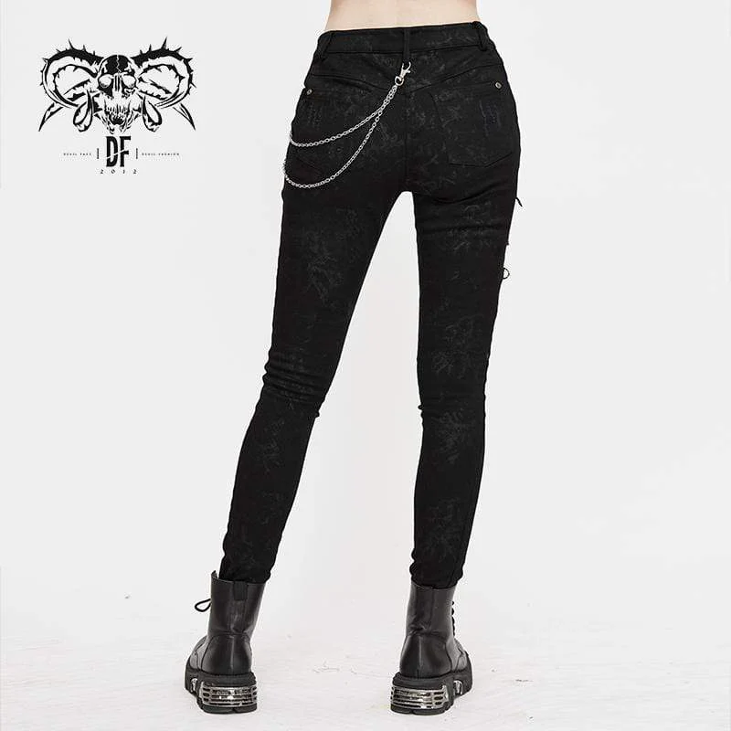 Women's Punk Zip Strappy Chains Pants - Image 3
