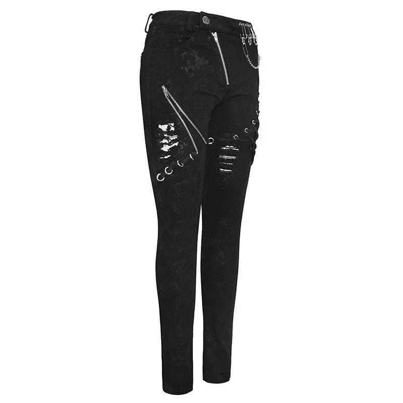 Women's Punk Zip Strappy Chains Pants - Image 5