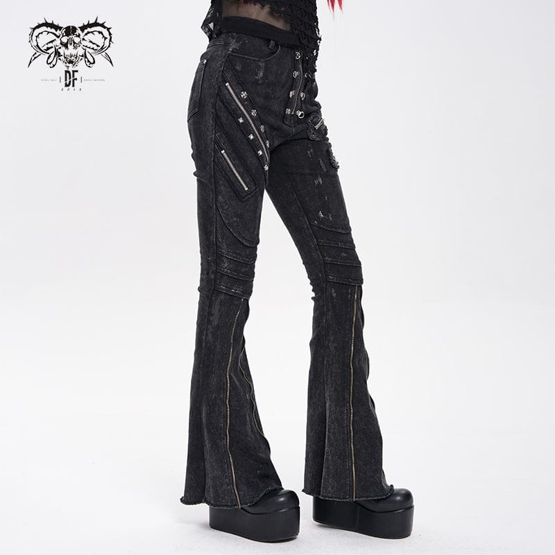 Women's Punk Zipper-accented Pleated Flared Pants - Image 3