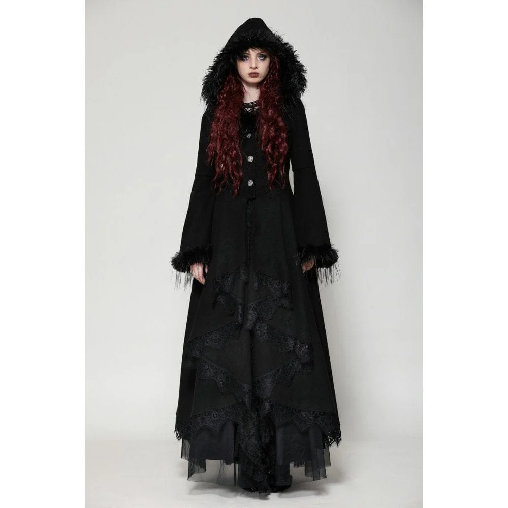 Women's Romantic Gothic Lace Button Coat with Hood - Image 2