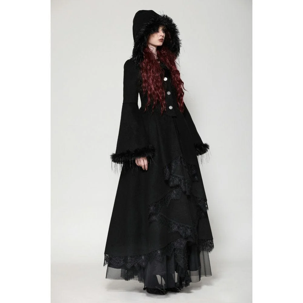 Women's Romantic Gothic Lace Button Coat with Hood - Image 5