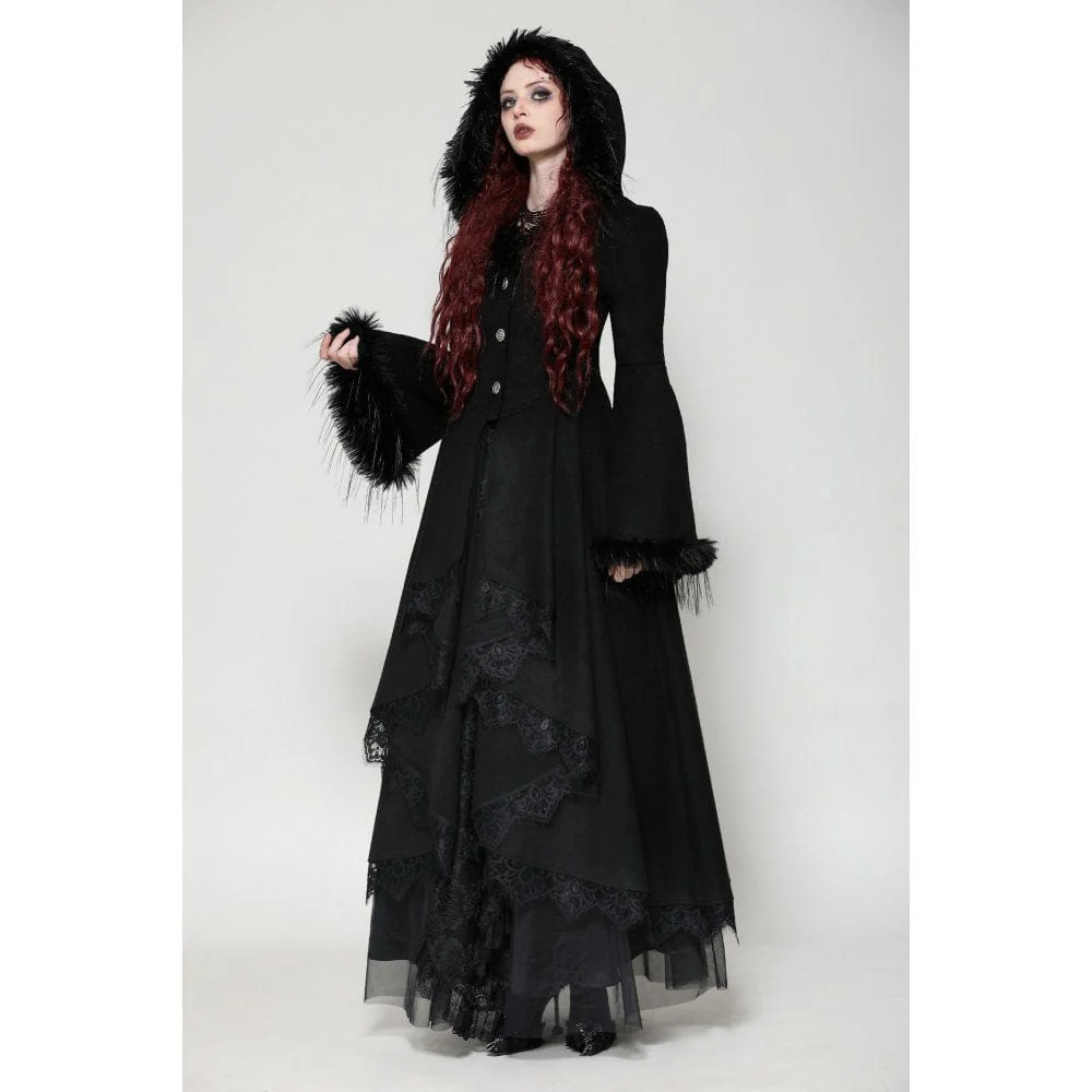 Women's Romantic Gothic Lace Button Coat with Hood - Image 6