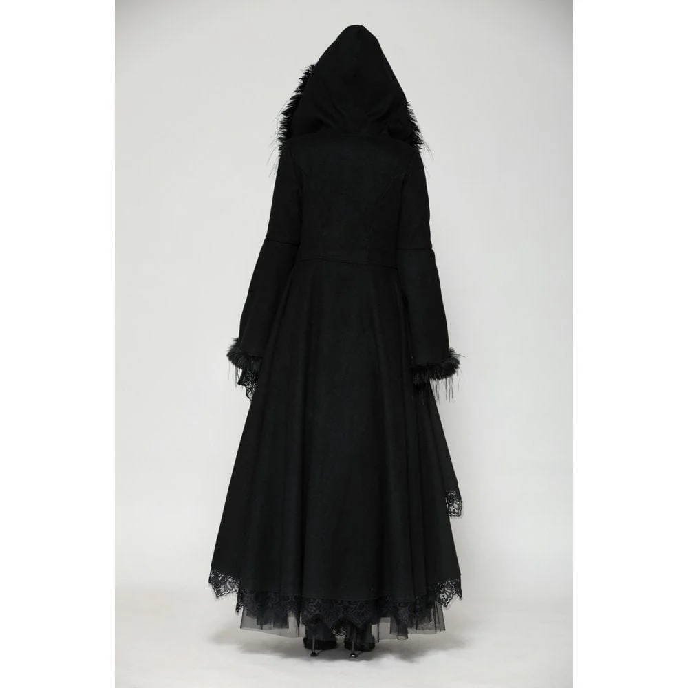 Women's Romantic Gothic Lace Button Coat with Hood - Image 9