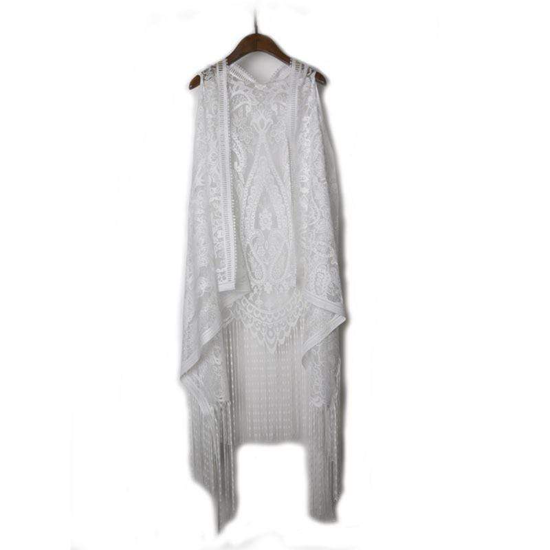 Women's Sheer Flare Lace Fringes Crochet Black Vests - Image 2
