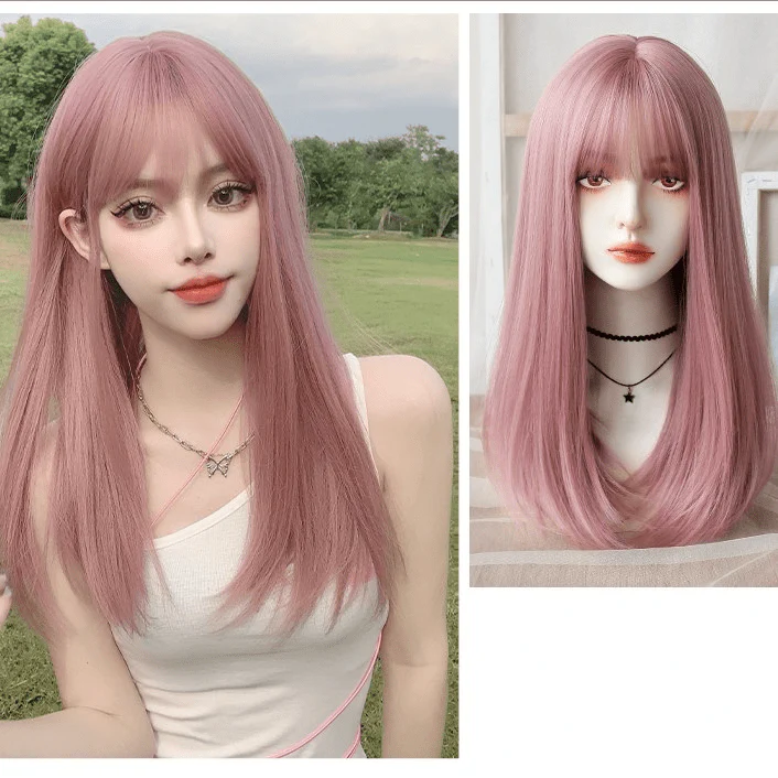 Women's Silky Straight Pink Synthetics Hair Wig - Image 5