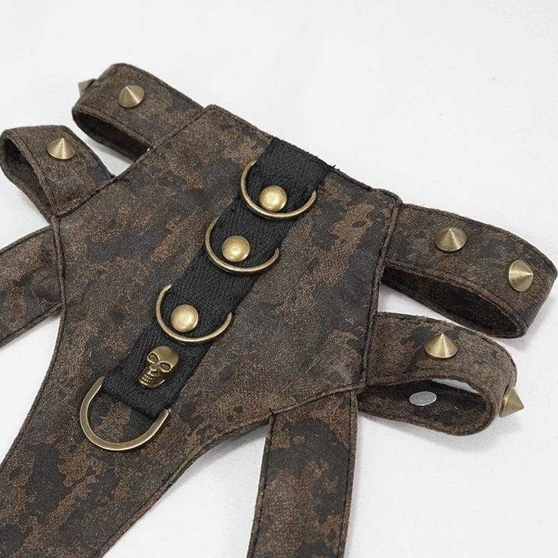 Women's Steampunk Brown Body Harness with Brass Chain - Image 8