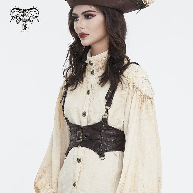 Women's Steampunk Buckle Faux Leather Underbust Corset - Image 3