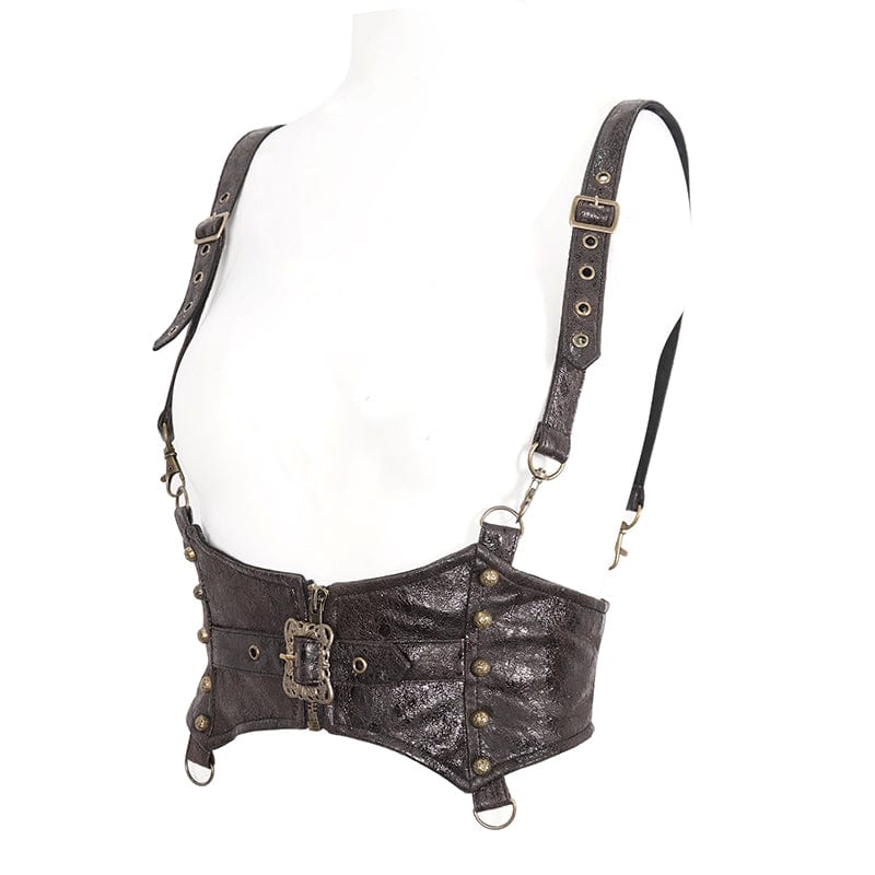 Women's Steampunk Buckle Faux Leather Underbust Corset - Image 9
