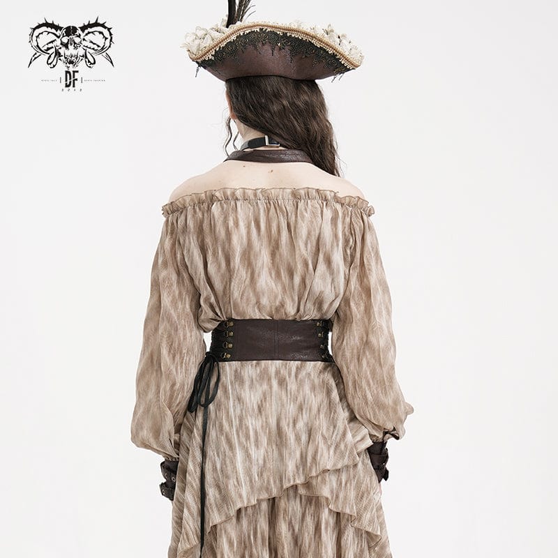 Women's Steampunk Buckle-up Halter Long Sleeve Blouses Coffee - Image 5