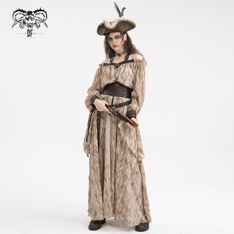 Women's Steampunk Buckle-up Halter Long Sleeve Blouses Coffee - Image 6