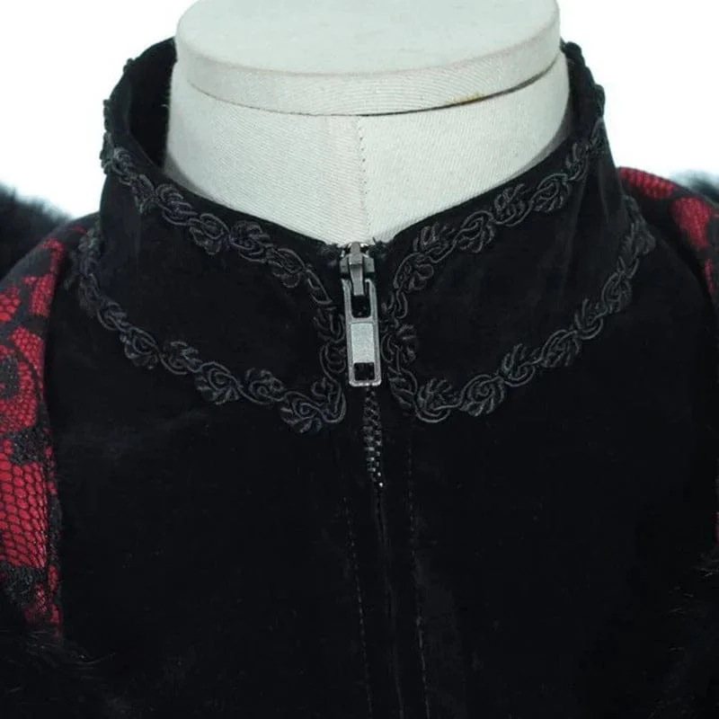 Women's Steampunk Faux Fur Splice Maxi Coat with Hood - Image 7