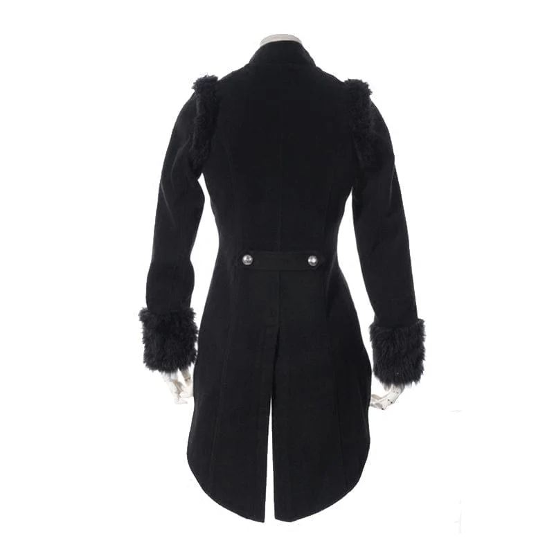 Women's Steampunk Faux Fur Splice Swallow-tailed Jacket - Image 3