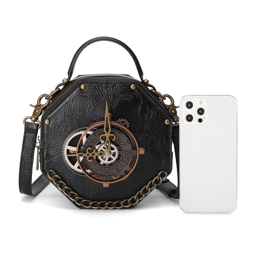 Women's Steampunk Gear Clock Bag with Detachable Straps - Image 4
