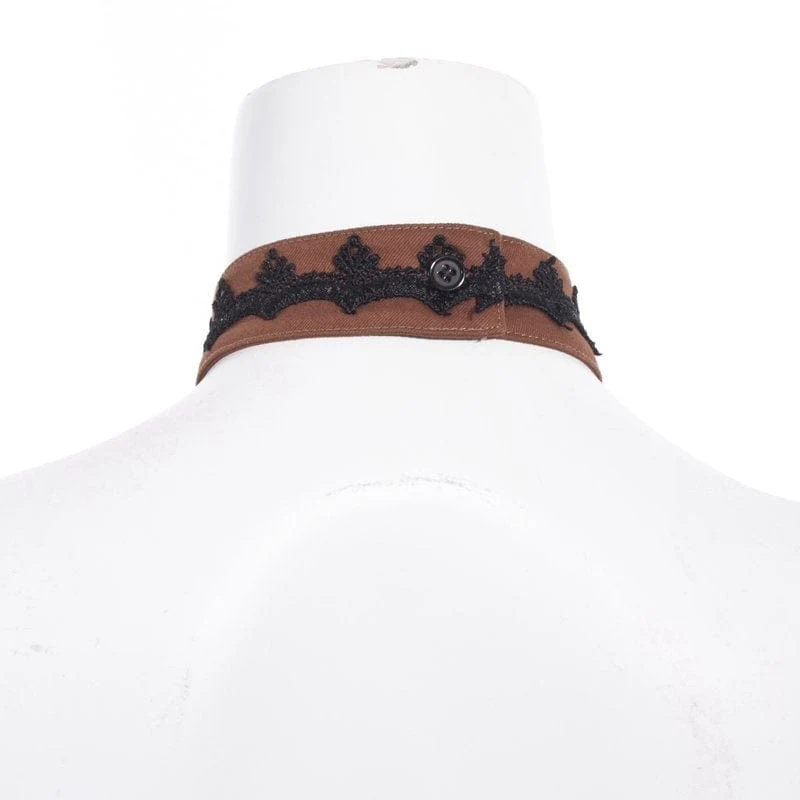 Women's Steampunk Gear Splice Floral Embroidered Choker - Image 4