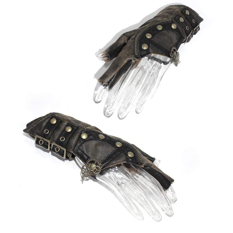 Women's Steampunk Gears Zipper Irregular Gloves - Image 3