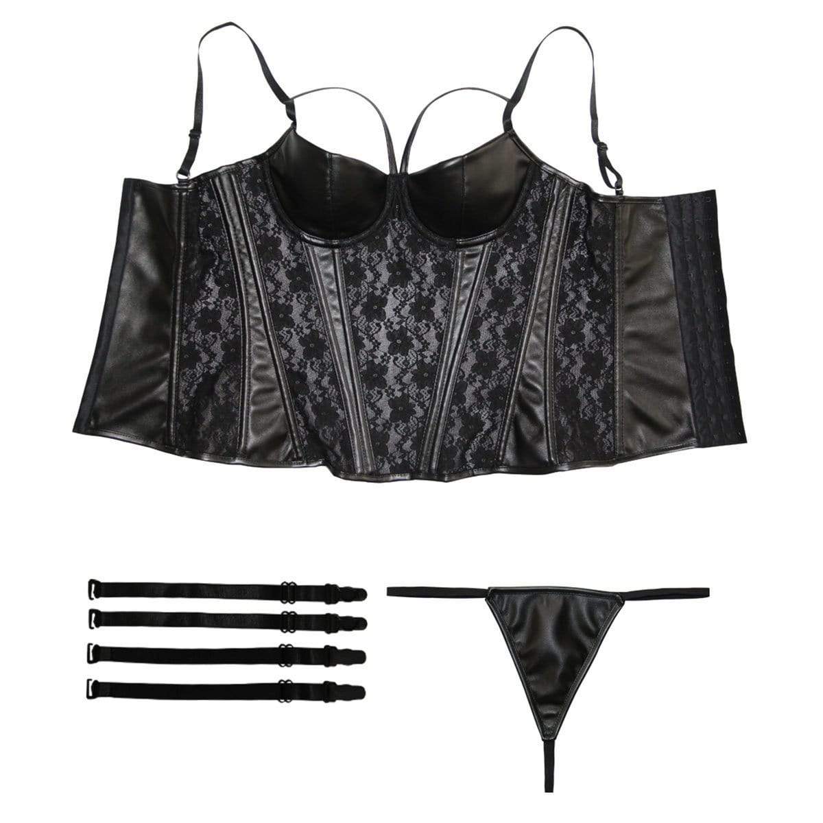 Women's Steampunk Gothic Faux Leather Lace Corset Bustier - Image 5