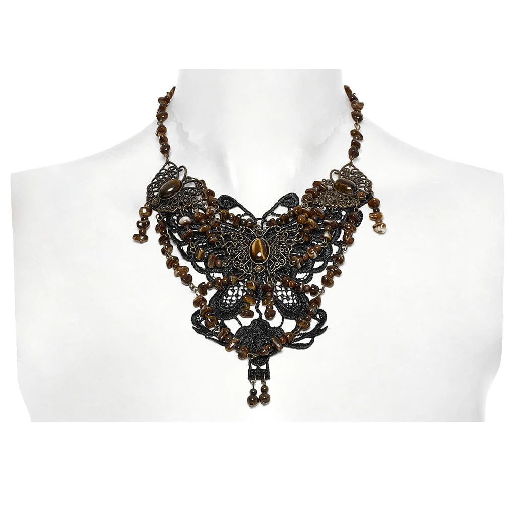 Women's Steampunk Irregular Beaded Butterfly Necklace Amber - Image 5