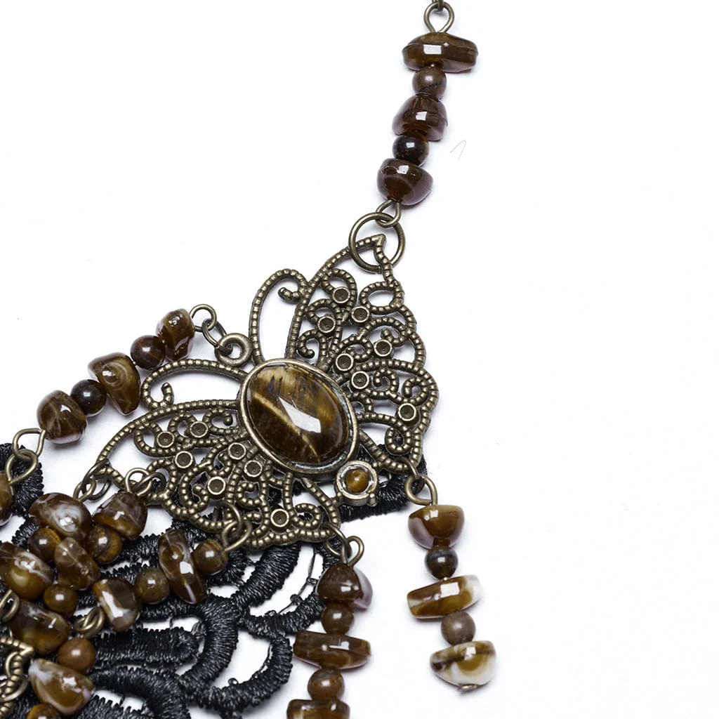 Women's Steampunk Irregular Beaded Butterfly Necklace Amber - Image 9